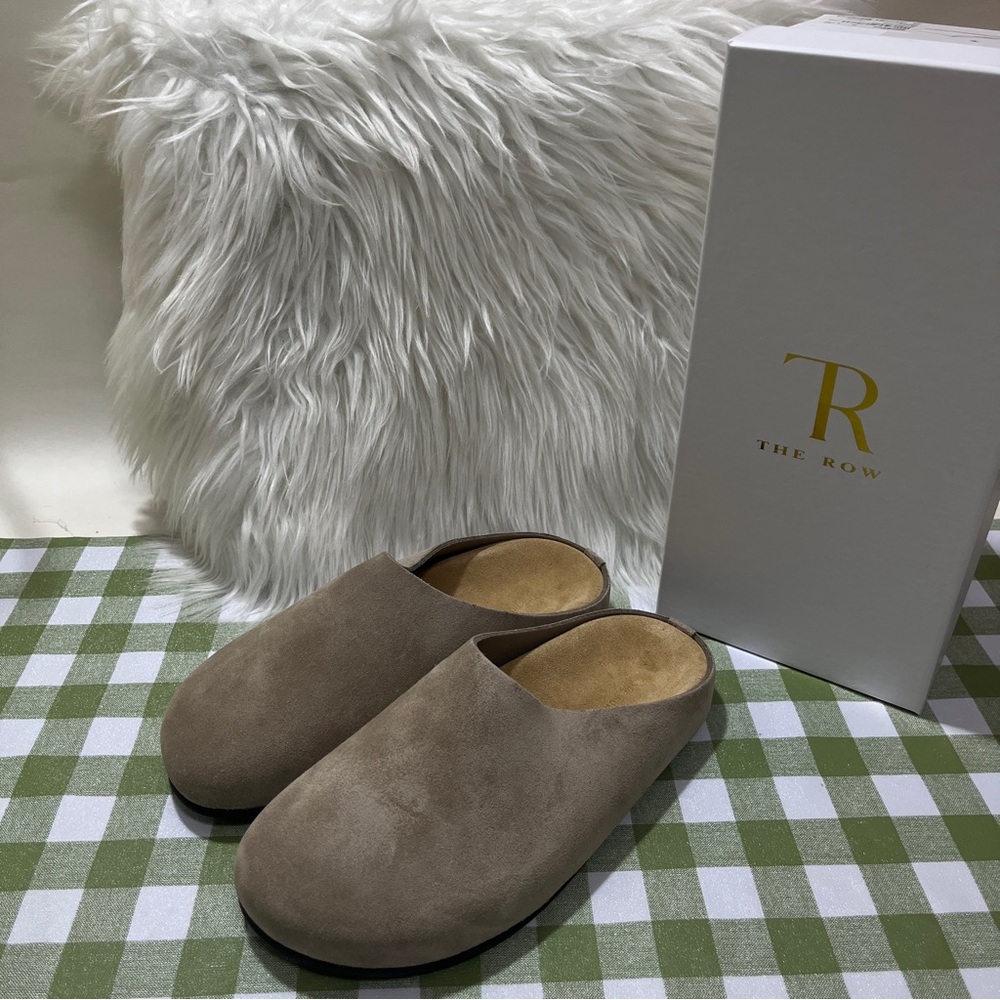 Pre-Owned The Row Taupe Suede Mules with Original Box
